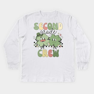 Retro 2nd Grade Teacher St Patricks Day Teaching Squad Kids Long Sleeve T-Shirt